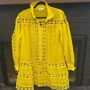 Réveuse Long Sleeve Sheer Lace Yellow Dress
